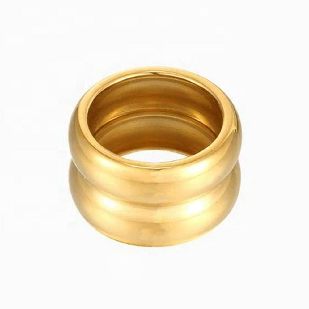 2022 13mm Wide 18K Gold IP Plating Stainless Steel Smooth Wedding Band Chunky Rings Gorgeous Detailed Gold Band Ring For Ladies