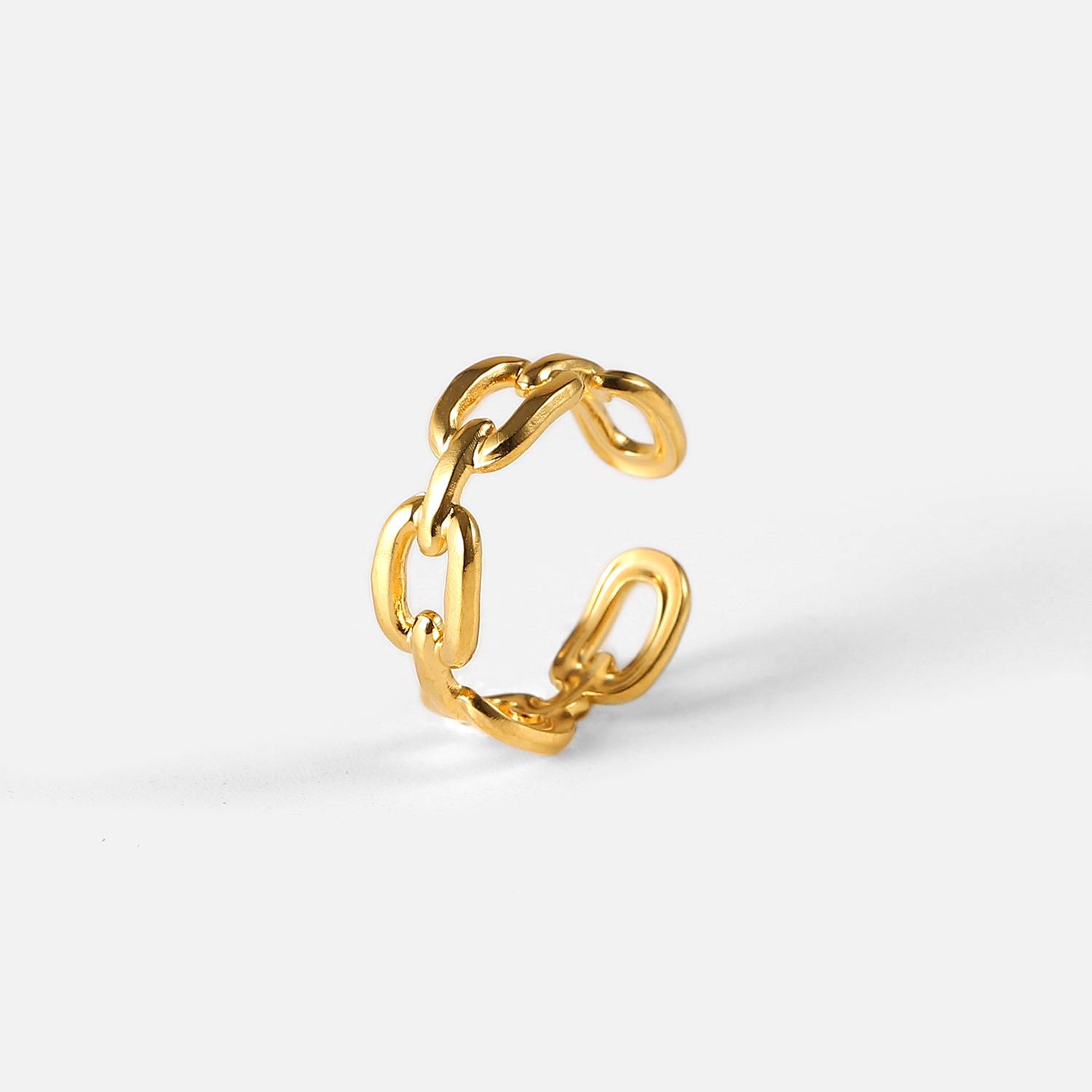 欧美INS风新款18K镀金不锈钢饰品方形扣链条开口戒指女士钛钢指环