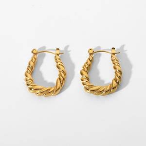 New High Quality Stainless Steel Croissant Oval Twisted Hoop Earrings For Women Girl Fashion Circle Earrings Jewelry Accessories