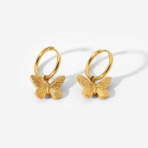 High Quality Gold Plated Stainless Steel Butterfly Earrings Simple Cute Dangle Earrings For Women Hoop Earrings Elegant Jewelry