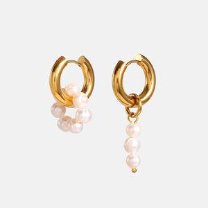 New Temperament Pearl Stainless Hoop Earrings Stylish Shiny Earrings for Women Charm Metal Romantic Earring Jewelry Bijoux Femme