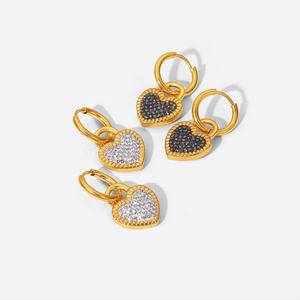 New Fashion INS Trendy Stainless Steel 18K Gold plated Hoop Earrings Jewelry Party Girls Cubic Zirconia Heart Earrings for Women