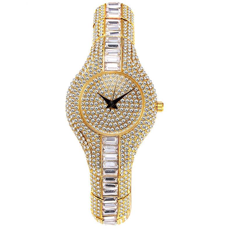 法式钻石女人看着豪华女士金色手表防震防水小女人手表女性时钟