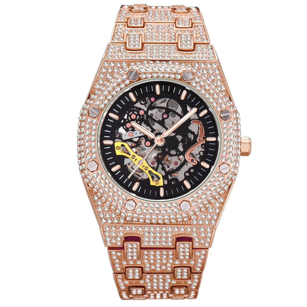 顶级品牌机械手表豪华玻璃全钻石手表不锈钢防水手表