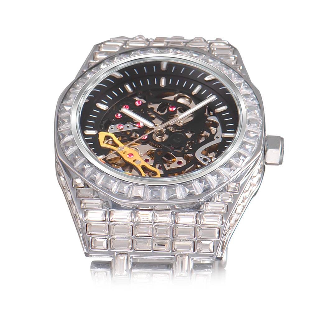 男士机械手表自动骨骼手表钻石发光豪华防水手表