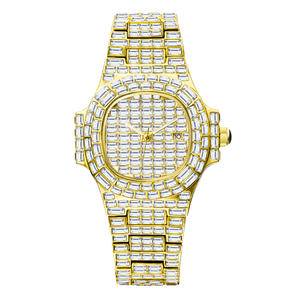  luxury  Brand Trend Diamond Stainless Steel Male Quartz Clocks Round Silver Calendar Waterproof Men's Wristwatch