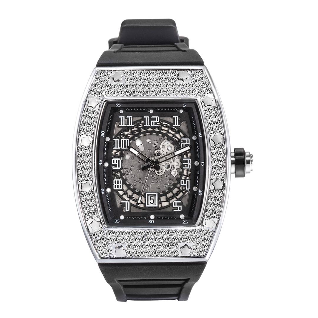 豪华品牌个性时尚的全明星钻石桶硅胶皮带石英男士手表
