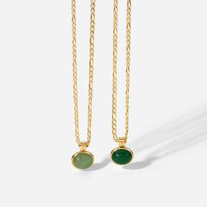 2022 Green Round Pendant Stainless Steel Necklaces Vintage Gold Chain Plated Clavicle Chain Trendy For Women Accessories Jewelry