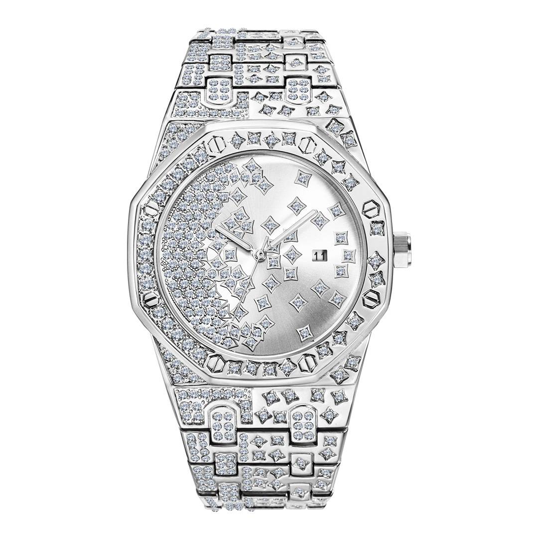 不规则的金星表盘男士手表不锈钢发光独特的手表男子冰冰出豪华嘻哈手表