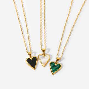 2022 Trendy Stainless Steel Heart Necklace Jewelry 18k Gold Shell Black Emerald Pendant Waterproof Delicate Necklace Women Gifts