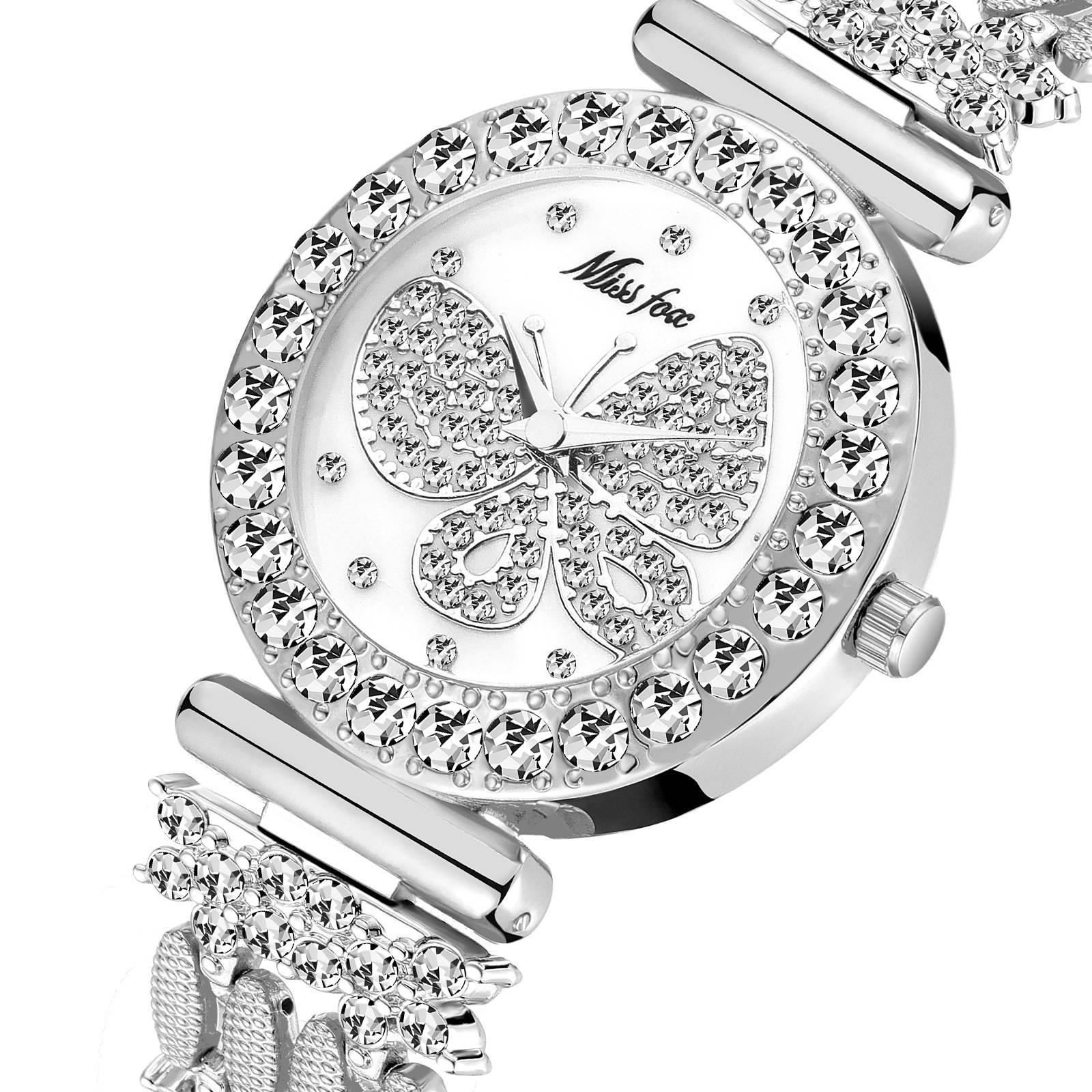 豪华品牌蝴蝶大钻石手表防水特殊手镯昂贵的女士手表