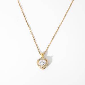 New Exquisite Women Wedding Bridal Jewelry Stainless Steel Gold Large Single Shiny Crystal Heart Pendant Necklace For Engagement