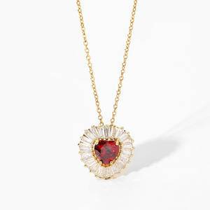 New Arrivals Fashion Luxury Red Gemstone Heart Charms Jewelry Shiny Zircon Crystal 18K Gold Stainless Steel Necklaces For Women