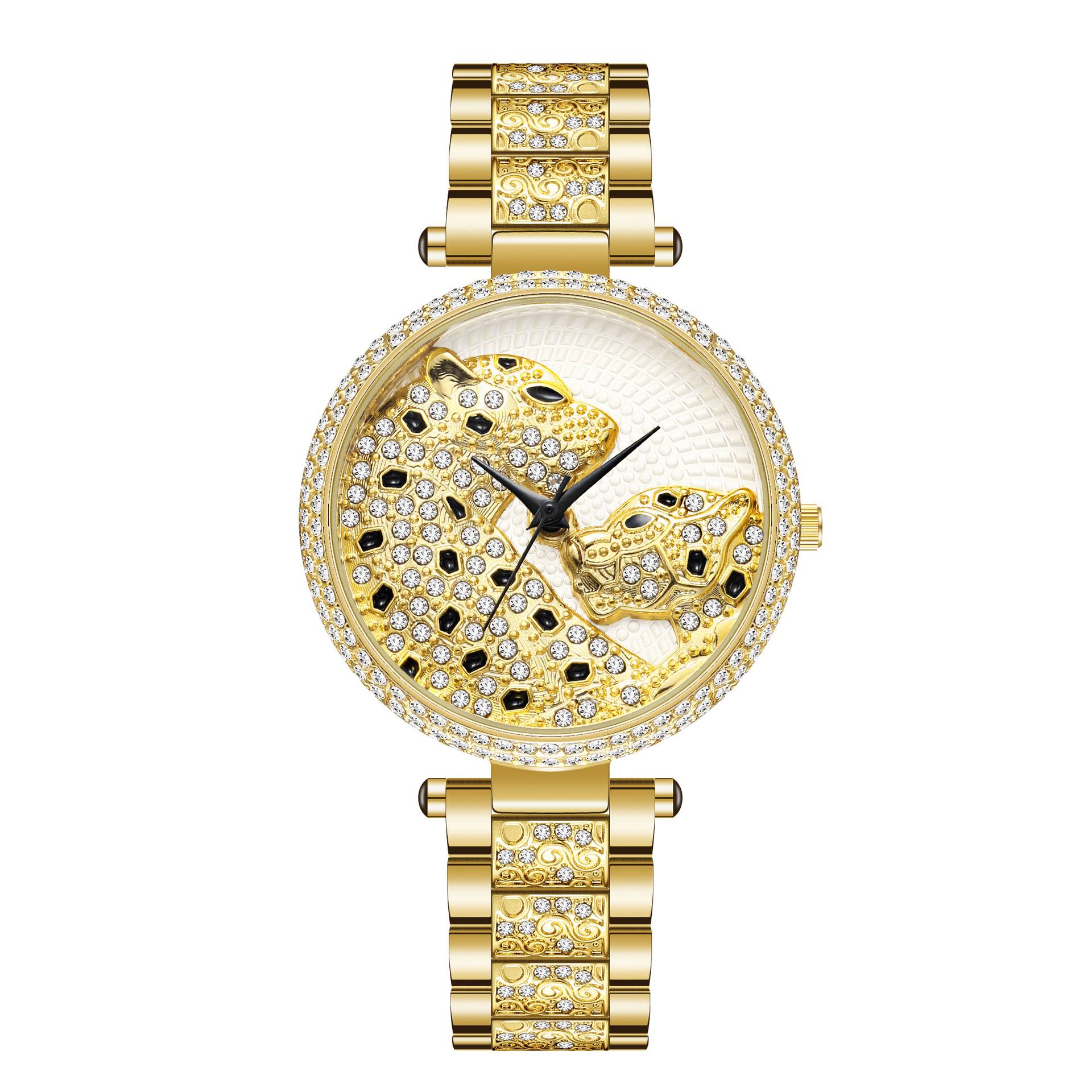  Women Fashion Gold Reloj Luxury Casual Leopard Dress Shiny Watch For Ladies with Diamond Waterproof Watches