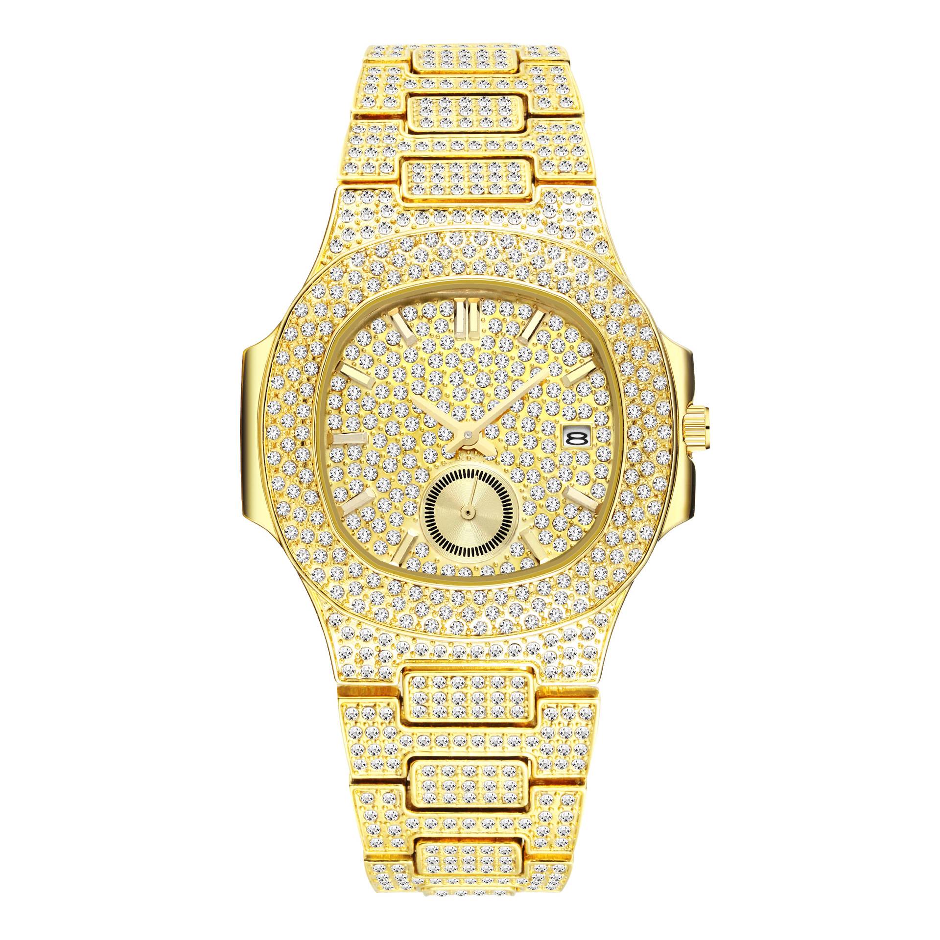 新时装男士手表石英手表多功能钻石镶嵌表手表不锈钢防水手表