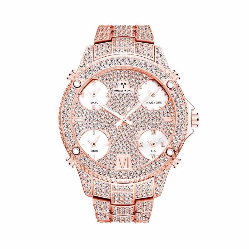 Hip Hop Diamond Mens Iced Top Brand Luxury Steel Silicon Quartz Clock Men's Watch 