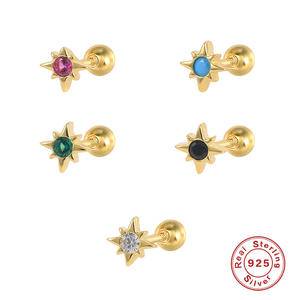 S925 Sterling Silver Octagonal Star Stud Earring Cartilage Body Piercing Jewelry Threaded Septum Nail Stud Earrings Fine Jewelry
