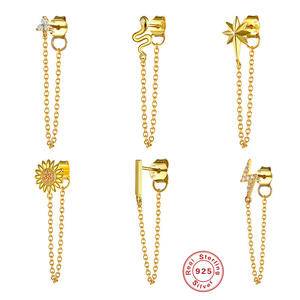 S925 Sterling Silver Drop Earrings Women Pattern Long Tassel Gold Plated Individuality Anniversary Trendy Fashion Fine Jewelry