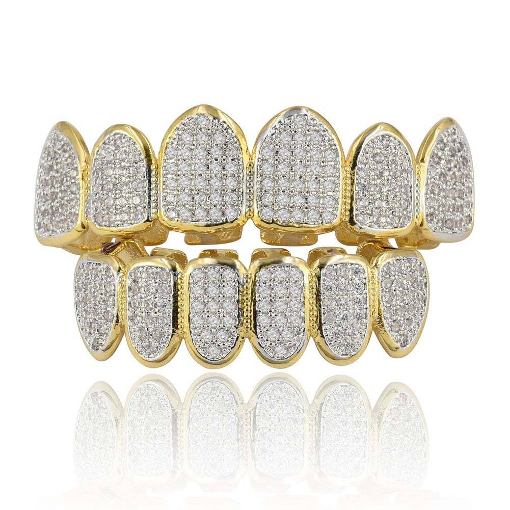  New Fit Bling Micro Pave Cubic Zircon Teeth  All Iced Out Grills Dental Tooth Caps Jewelry