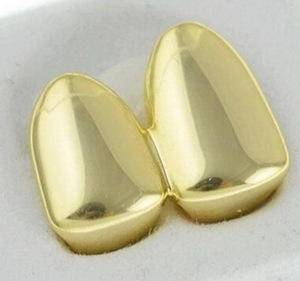 Men Double Caps Gold Silver Color Teeth Grillz Canine Plain Two Right Top Grills Single Tooth Caps Party Fashion Jewelry