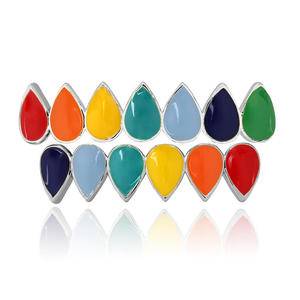 Vampire Gold Grillz Rainbow Drop Oil Teeth Grillz Water Drop Shape Silver Grillz For Women Men Jewelry