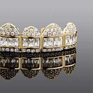Bling Bling   Diamonds Paved Setting Grillz Ice Bars Teeth Top Bottom Set  Jewelry  Out Grillz For Men