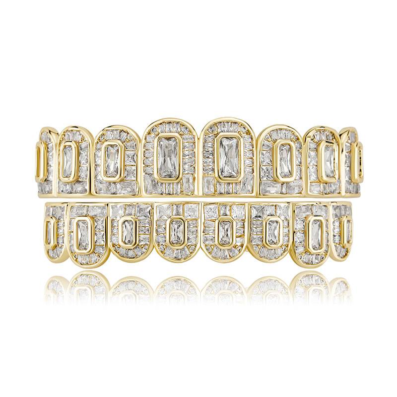 Gold Silver Plated Hip Hop Teeth All Iced Out Zircon Stone Micro Paved Men  Teeth 