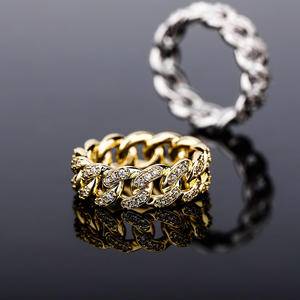Fashion Iced Out Cuban Link Ring Hip Hop Luxury Jewelry for Women Diamond Pave Ring  Gold Plated Ring