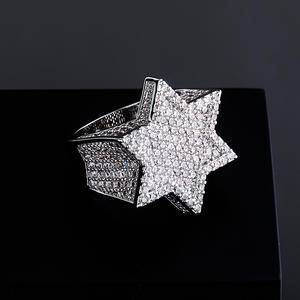  New Hip Hop JewelryCubic Zirconia Rings  Gold Plated Star Rings Mint Green Stones Five Stars Rings
