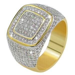 Round Square shape  Zircon Ring Copper Material Gold Silver Out  Rings Men's Fashion Jewelry
