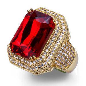 Retro Iced Out Square Big Ruby Ring  Zircon Hip Hop Unisex Men Women Jewelry