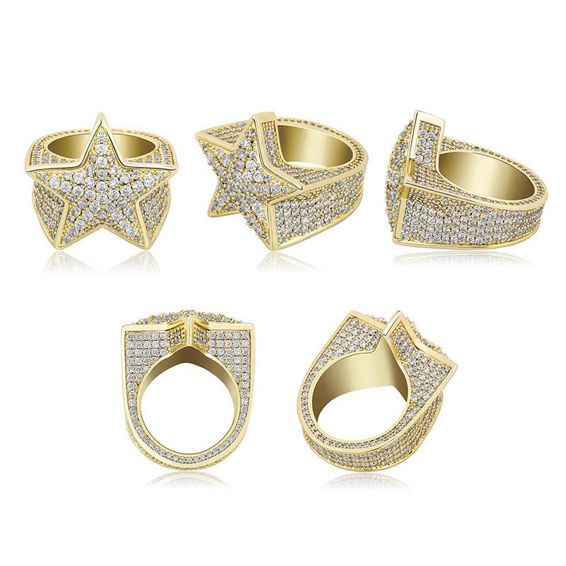 HipHop Men's Pentasatar Out Cubic Zircon Bling Ring Jewelry Gifts Hot Sell Five Star Diamond Rings