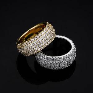 New Design Iced Out 5 Rows Engagement Finger Ring  Gold Plated Full  Simulated Diamond Ring