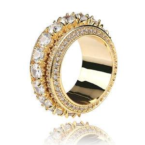 Two Row Men's Ring Brass Gold Silver Color Cubic Zircon Iced RING Fashion Hip Hop JewelryHot sale products