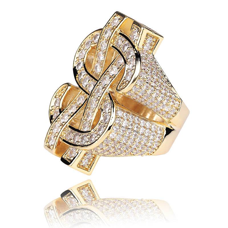 Gold Plated $ Symbal Rings  Diamond Hipster Iced Out US Money Hip Hop Men's Dollar Finger Ring