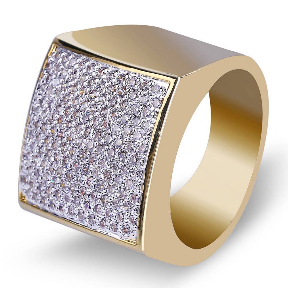 亚马逊热卖厂家直销嘻哈戒指 微镶锆石镀金方形欧美宝石戒指