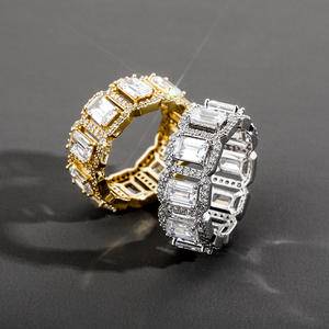 Hip Hop Fashion Jewelry Iced Out Cubic Zirconia Micro Pave Rings Four claws Baguette Rings For Women Accessories Gift