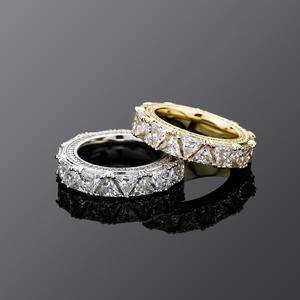 New fashion hip hop triangle  ring men's jewelry gold glitter couple ring