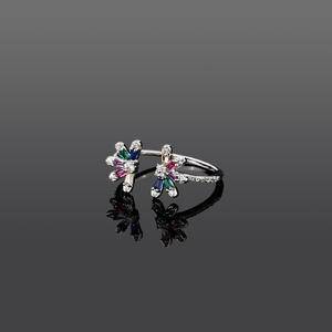 Iced Out Colored Gemstone Open Ring Hip Hop Luxury Jewelry for Women  Flower Ring Lucky Couple Rings