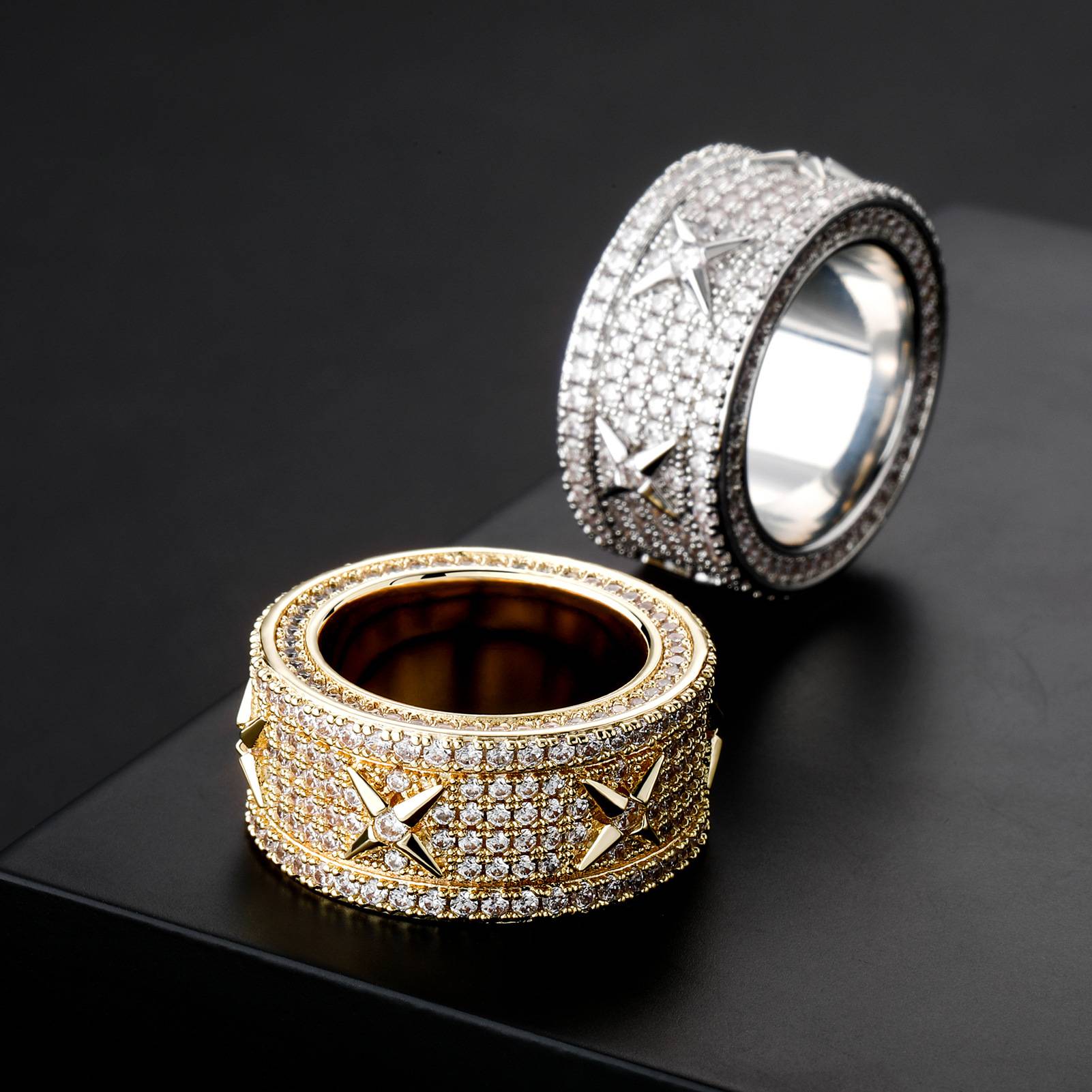  Mens Luxury Ring  Plated  Out Full Micro Pave Cubic Zirconia Ring Hip Hop Punk Ring Set For Gift