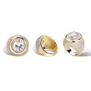  New Trend Hip Hop Jewelry Brass Ring in White Gold  Cubic Zirconia Rings Big Circle Diamond Band Ring