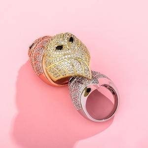 Owl Head Shape  Zircon  Ring Animal Style Theme Zirconia Hip Hop Iced Out Finger Rings