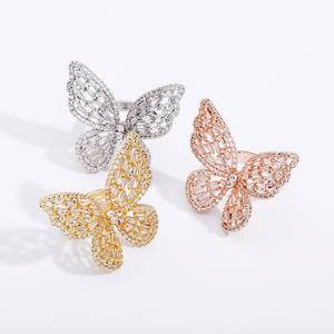 New Sparkling Crystal Bow-Knot Open Knuckle Ring Animal Statement Wedding Jewelry For Women Girls Cubic Zirconia Butterfly Ring