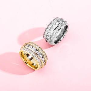  Baguette Band Ring Iced Out Zircon  Gold Plated Rings Hip Hop Jewelry For Men Women Gifts
