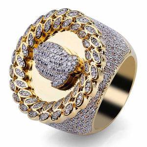 Gold Color Plated Micro Paved AAA  Stone Hand Round Ring Hip Hop Men Charm Jewelry Gifts