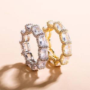 Fashion  Tennis Baguette Ring Gold Plated Crystal Cubic Zirconia   High Quality Wedding Finger Rings