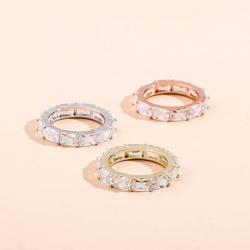 Single Row Big Rectangle  Zircon  Wedding and Anniversary Iced Out Finger Rings