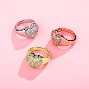 Hip Hop Fashion Love Ring Copper Gold Silver Color Iced Out Zircon Charm Ring for Men Women Gift
