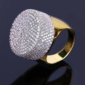 Gold Color Plated Bling Ring Micro Paved Cubic Zircon Round Big Ring For Men