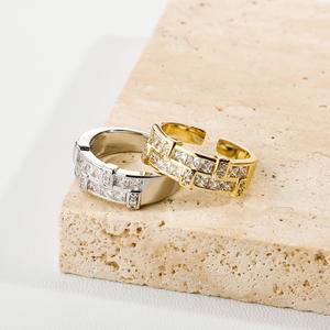  New 2 Rows Baguette Couple Rings Full Iced Out Cubic Zirconia Adjustable Rings Luxury Fashion Jewelry  Gift